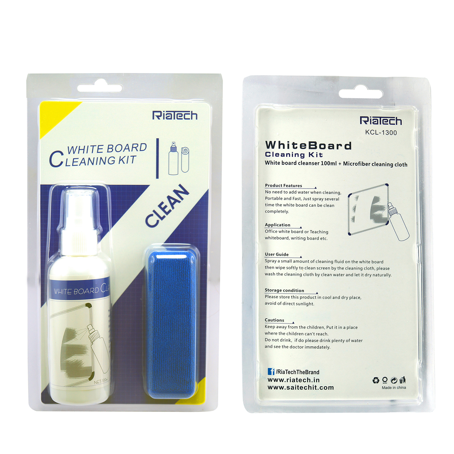 RiaTech® White Board Liquid Cleaning Kit With Board Cleanser 100ml + Microfiber Cleaning Cloth