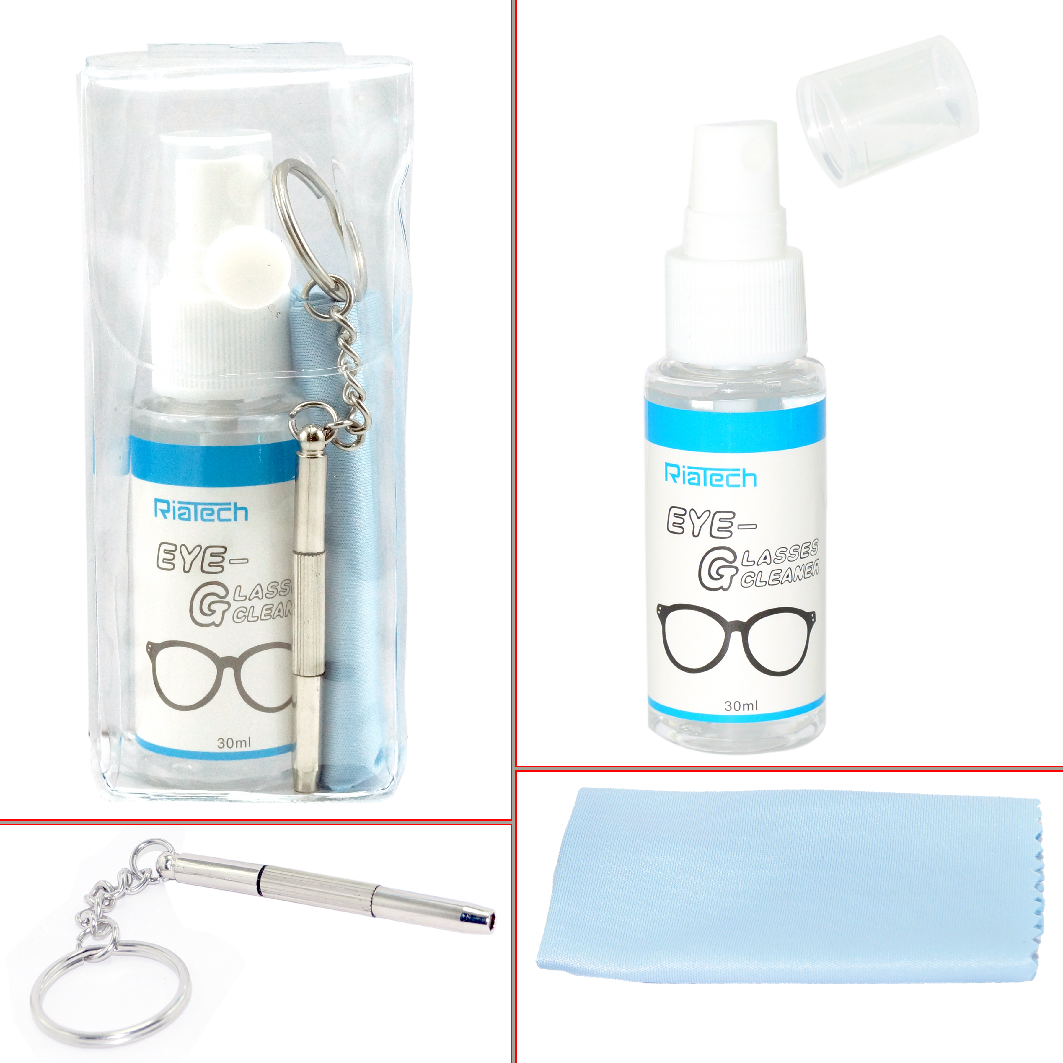 RiaTech Optical Eyeglasses Cleaner Spray and Repair Kit with Microfibre Cloth, 100% Clear Vision (30ml)