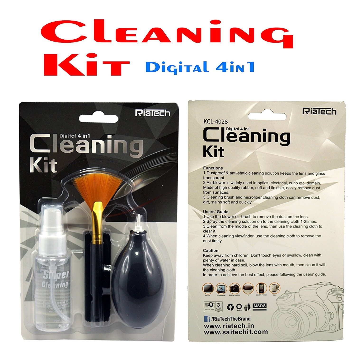 RiaTech® Digital 4 in 1 Cleaning Set for DSLR Cameras and Sensitive Electronics (Canon, Nikon, Pentax, Sony) KCL 4028