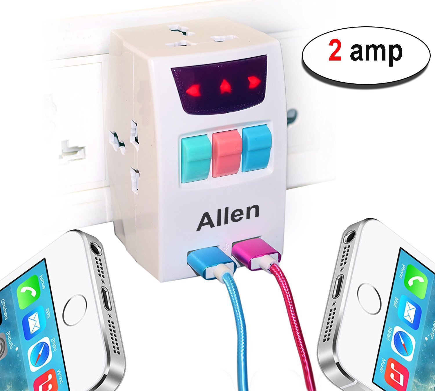 RiaTech Allen 3 Pin MultiPlug Universal Socket 220V Individual Switches & 3 Sockets With 2 PortUSB